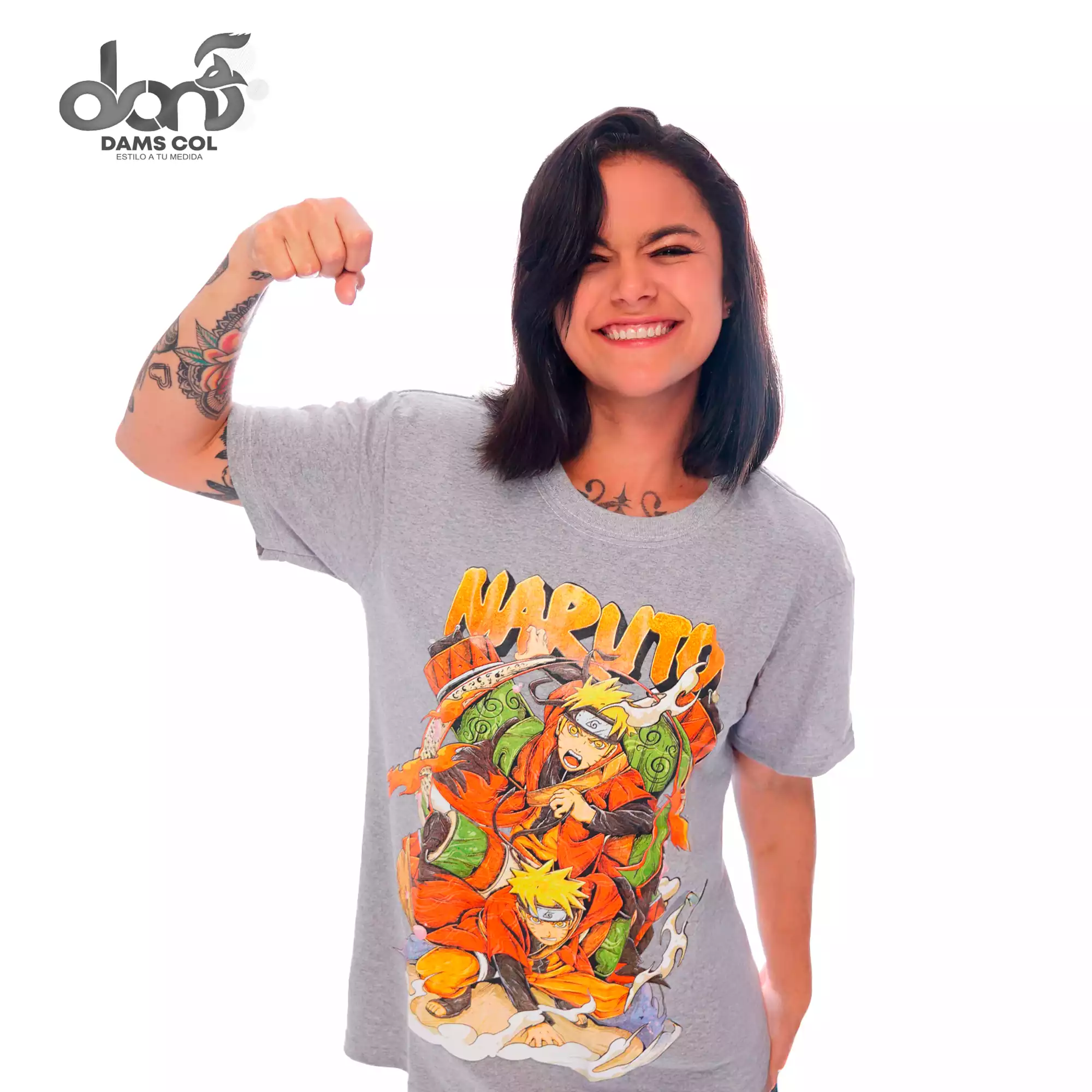 CAMISETA NARUTO UNISEX COLOR GRIS/ NEON DAMS COL