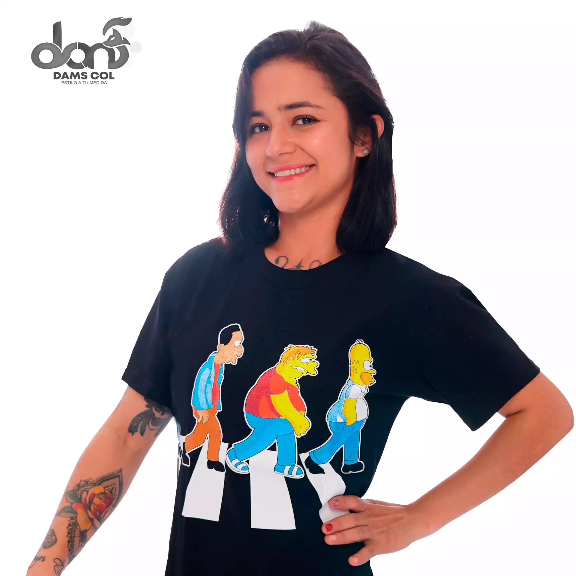 CAMISETA THE SIMPSON BEATLTLES  UNISEX COLOR NEGRO DAMS COL